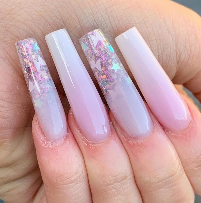 Glitterbels Ombré Pink Acrylics with Glitter Nail Powder