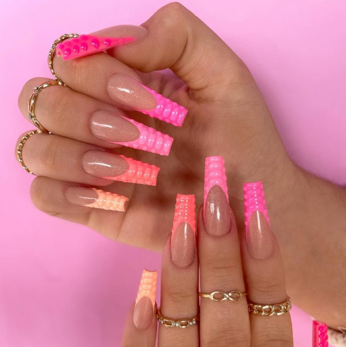 Glitterbels Acrylic Nails Neon Pink French Manicure