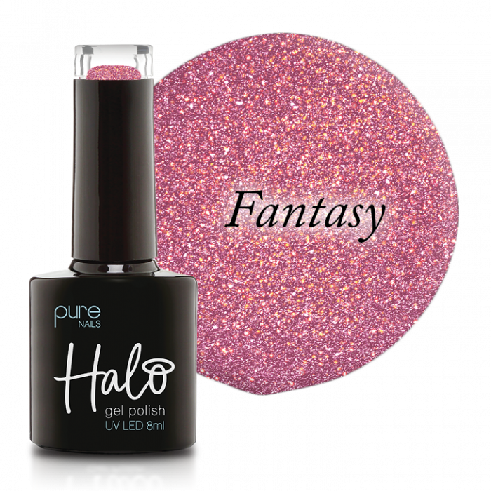 Halo Gel Polish Fantasy bottle and swatch - Halo Euphoric Collection 2023