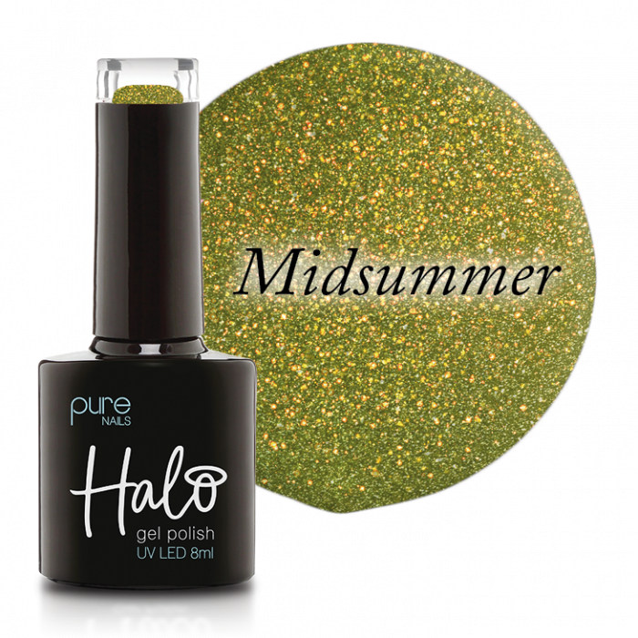 Halo Gel Polish Midsummer bottle and swatch - Halo Euphoric Collection 2023