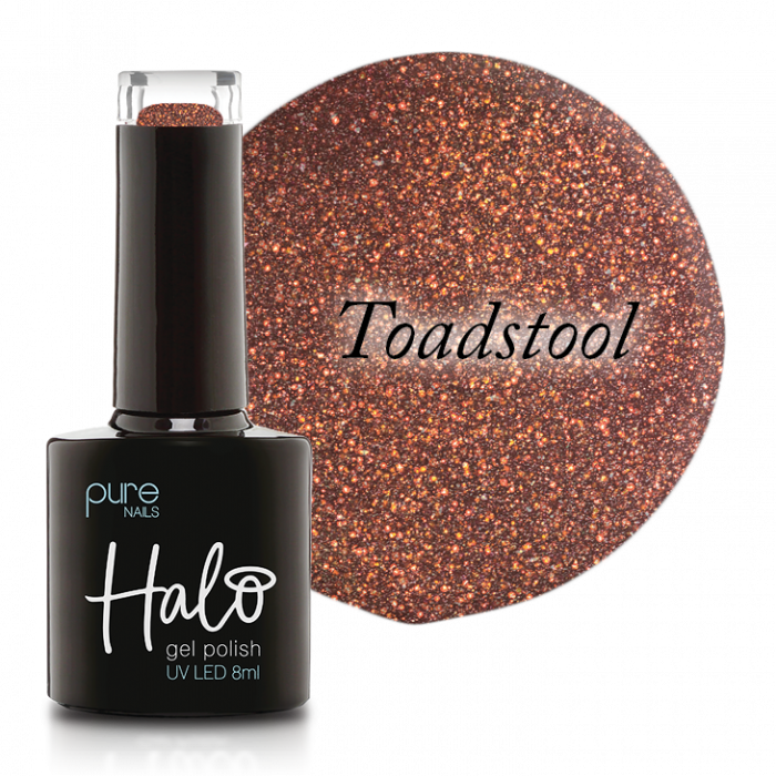 Halo Gel Polish Toadstool bottle and swatch - Halo Euphoric Collection 2023