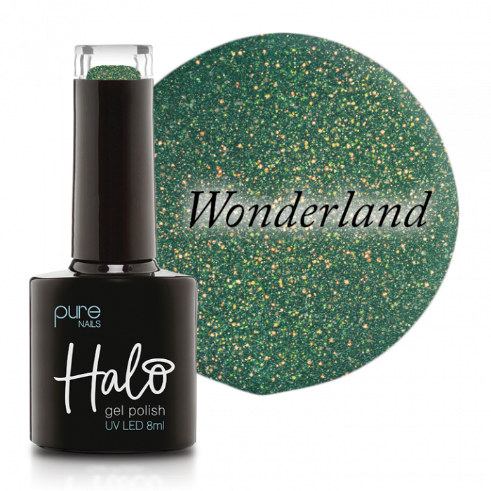 Halo Gel Polish Wonderland bottle and swatch - Halo Euphoric Collection 2023