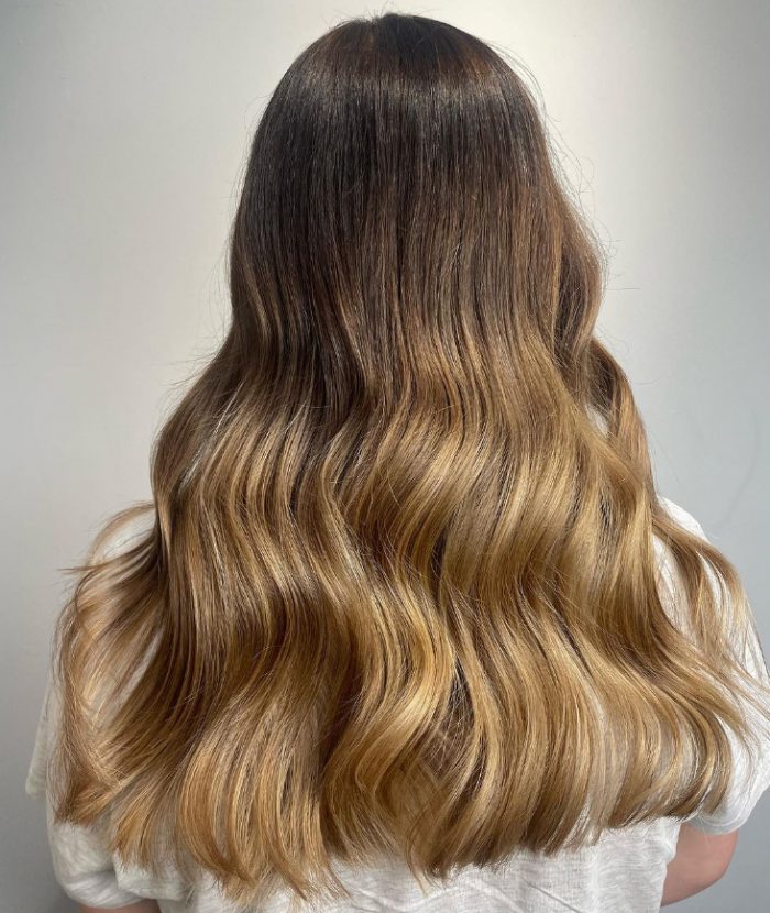 Caramel brown and blonde balayage hair by @benrussellsalon