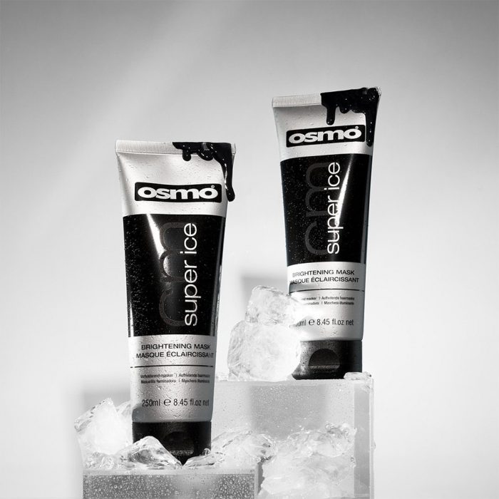 OSMO Super Ice Brightening Mask 250ml on blocks of ice with product drips