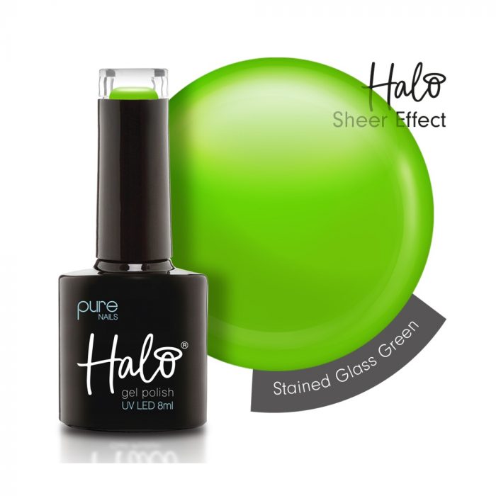 Halo Gel Polish Stained Glass Green bottle and swatch