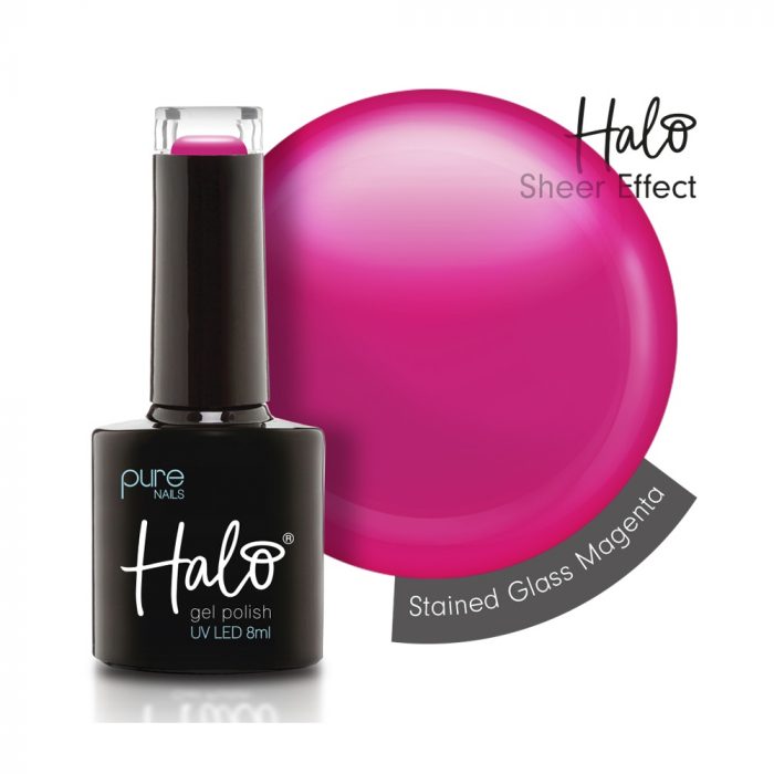 Halo Gel Polish Stained Glass Magenta bottle and swatch