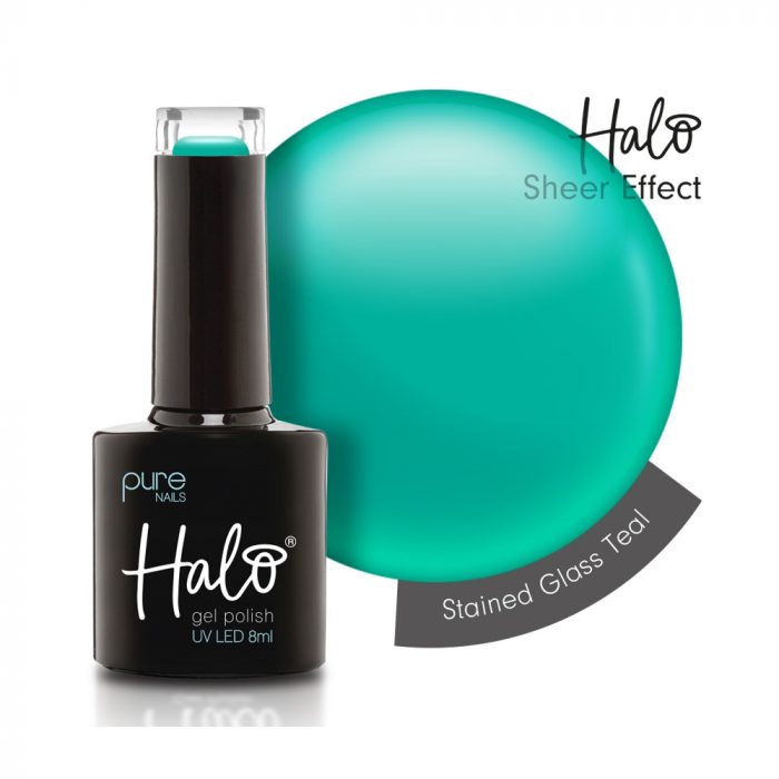 Halo Gel Polish Stained Glass Teal bottle and swatch