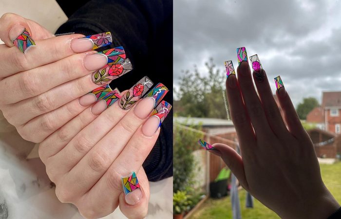 Halo gel polish stained glass nail designs by @nailsbylouisedominique