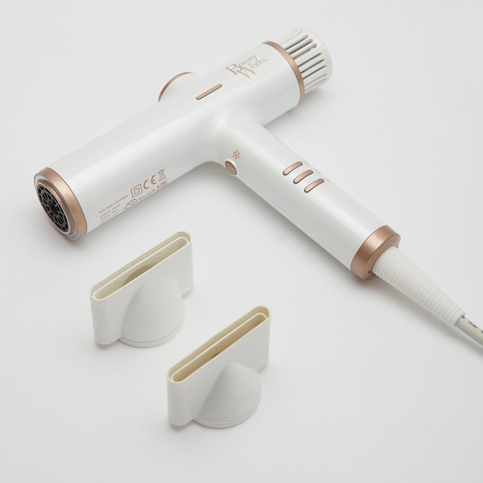 Beauty Works Aeris hair dryer with two nozzle attachments
