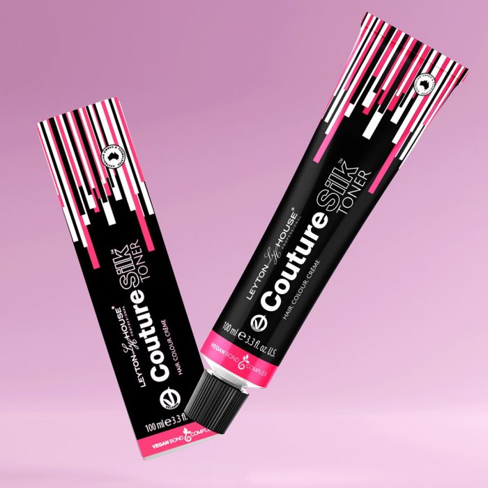 Leyton House Couture Silk Permanent Toner tube and box on a pink background