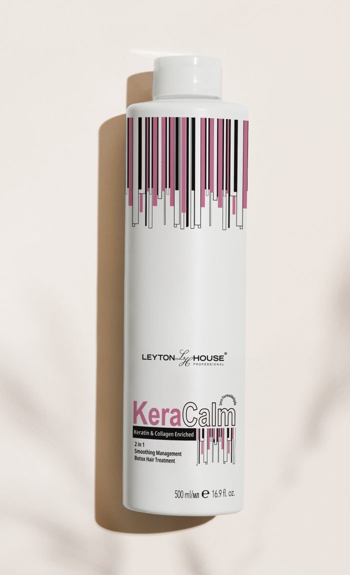 Leyton House Professional KeraCALM bottle on a light beige background