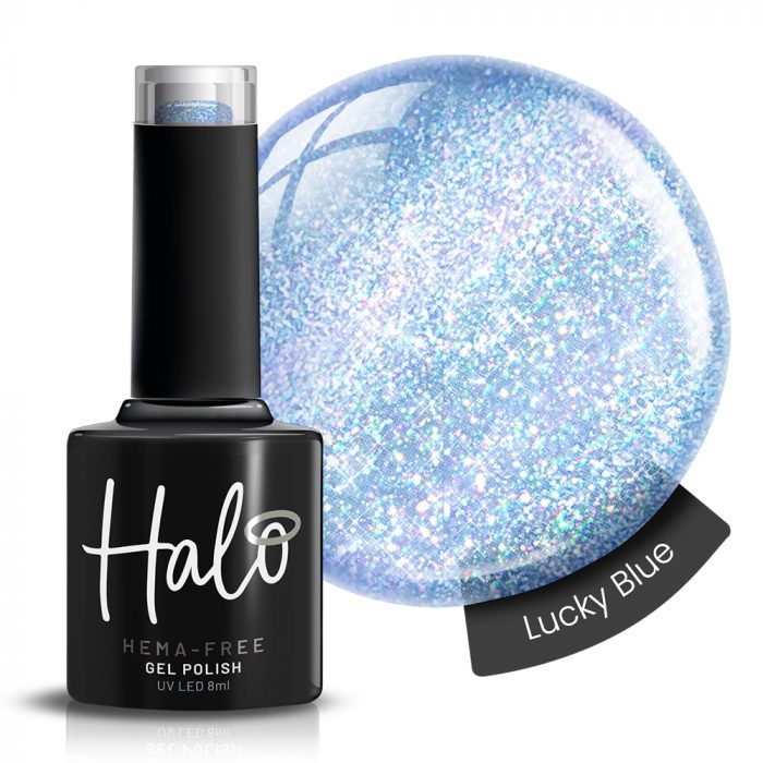 halo lucky blue swatch and bottle