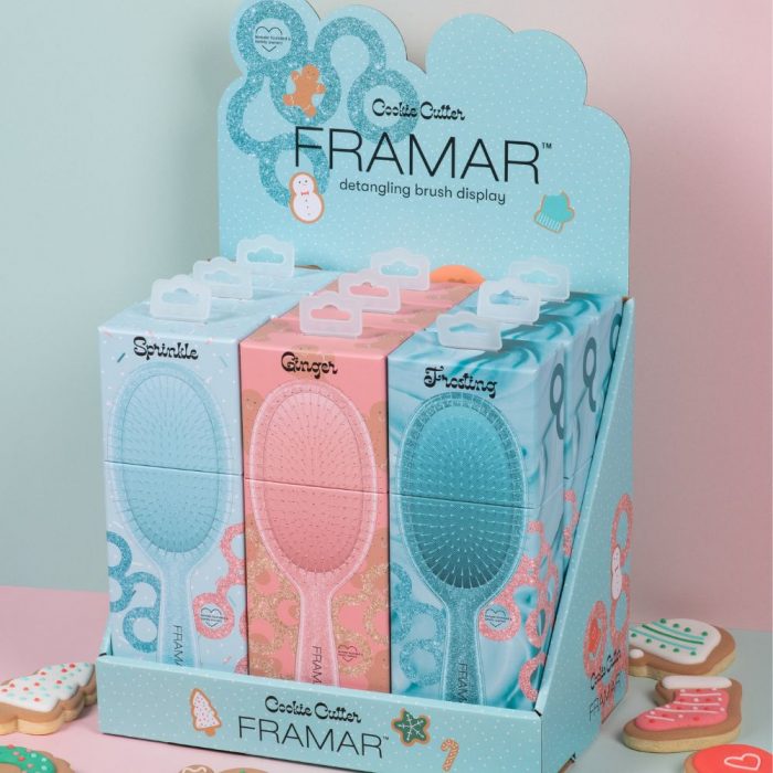 image shows cookie cutter detangle brush display 