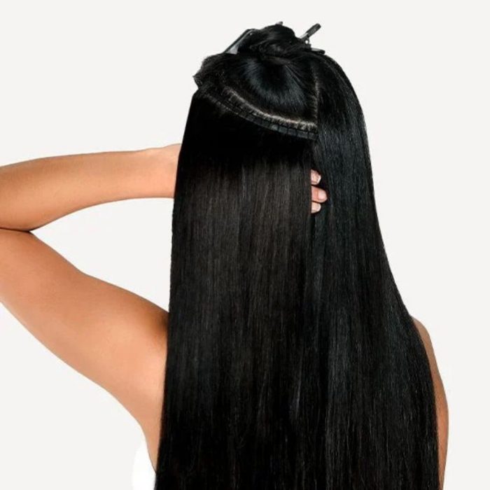image of model wearing gold double weft