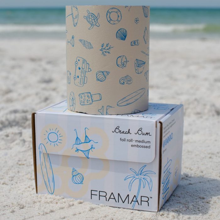 framar beach bum embossed foil roll on the sand