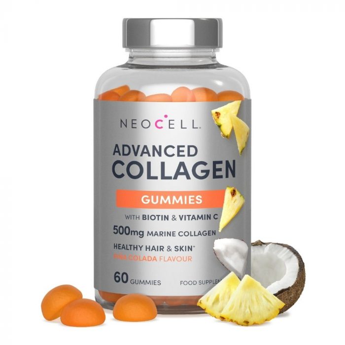 NeoCell Advanced Collagen Gummies, piña colada flavour, 500mg marine collagen with biotin and vitamin C, 60 gummies