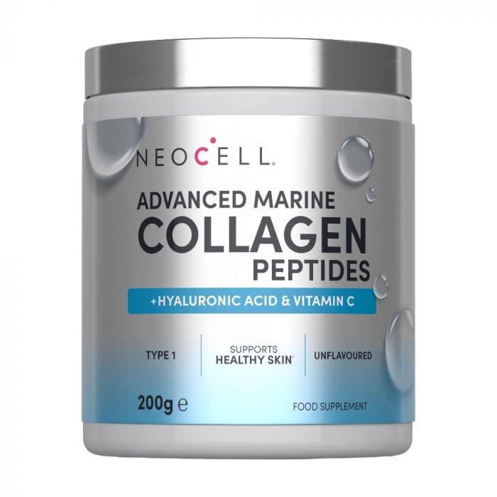 NeoCell Advanced Marine Collagen Peptides powder tub, 200g, with hyaluronic acid and vitamin C