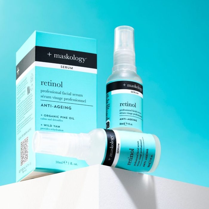 Retinol korean facial serum bottle and box on display