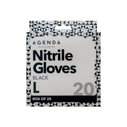 Agenda Black Nitrile Gloves Large (20)