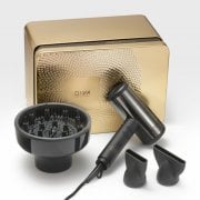 Diva Pro Styling Atoms 2 Ultra Hairdryer with nozzle and diffuser on a marble background